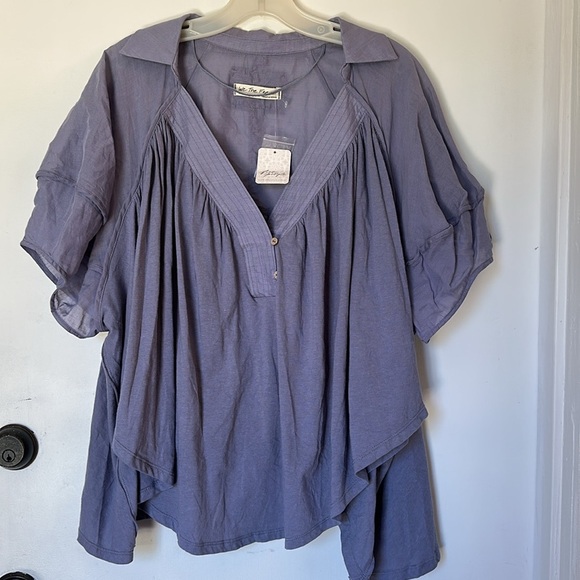 Free People We the Free Sunray Mixed Media Cotton Jersey Babydoll Top Small NWT - Picture 3 of 6